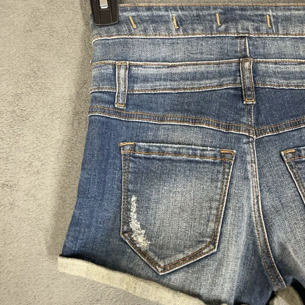 Eunina Denim Shorts Womens Size S High Rise Shortie Button Fly Distressed Cuffed